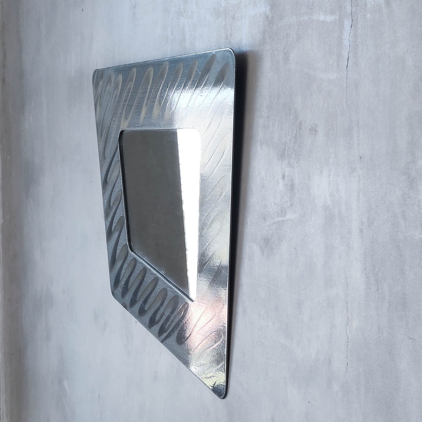 Vintage 00s metalwork postmodern style asymmetric steel mirror