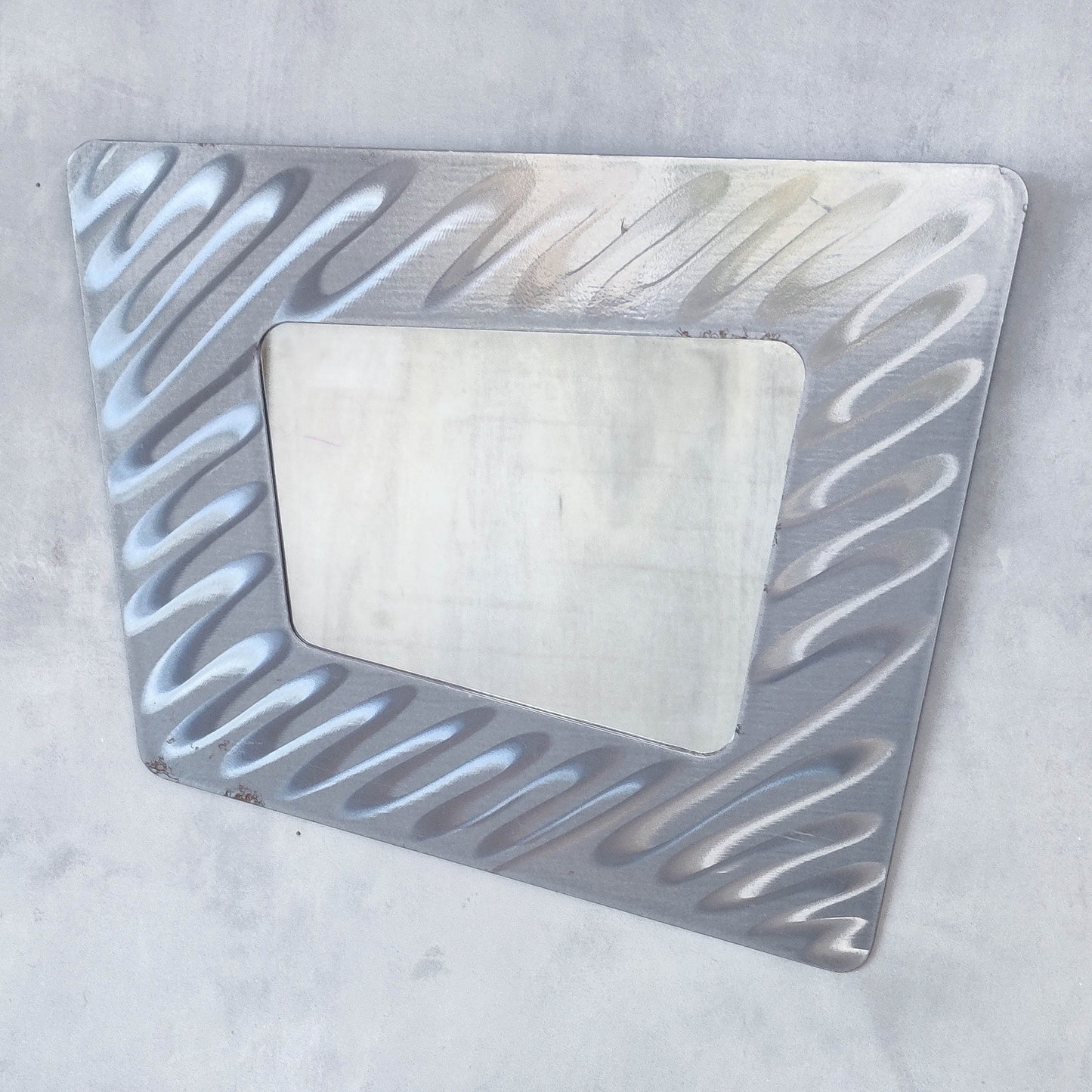 Vintage 00s metalwork postmodern style asymmetric steel mirror