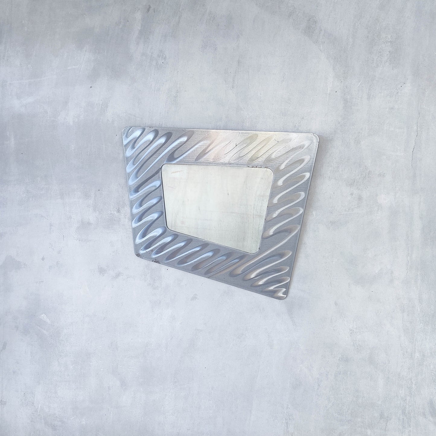 Vintage 00s metalwork postmodern style asymmetric steel mirror