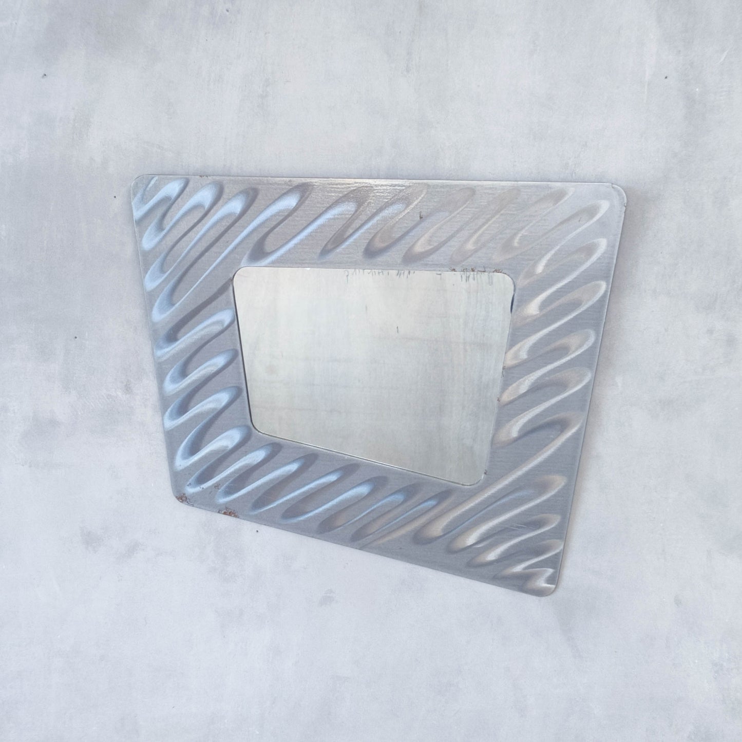 Vintage 00s metalwork postmodern style asymmetric steel mirror