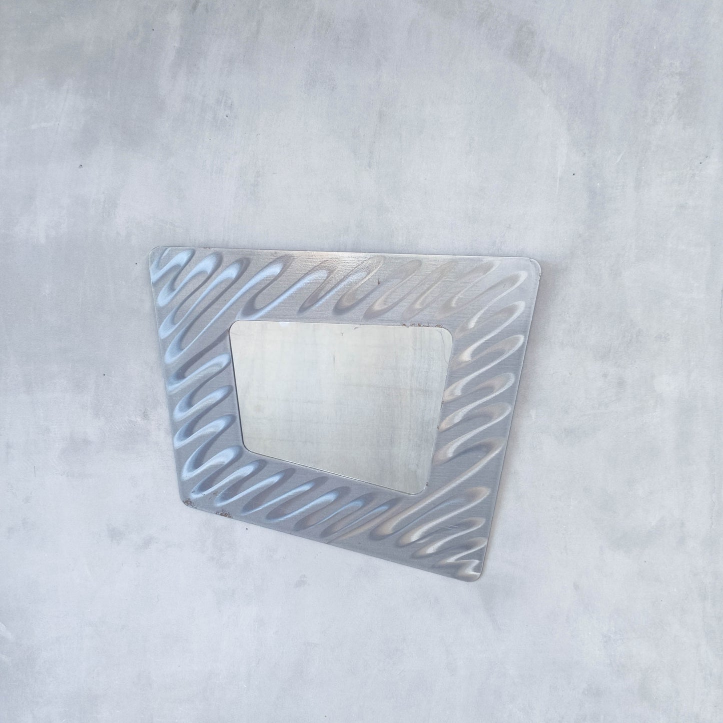 Vintage 00s metalwork postmodern style asymmetric steel mirror