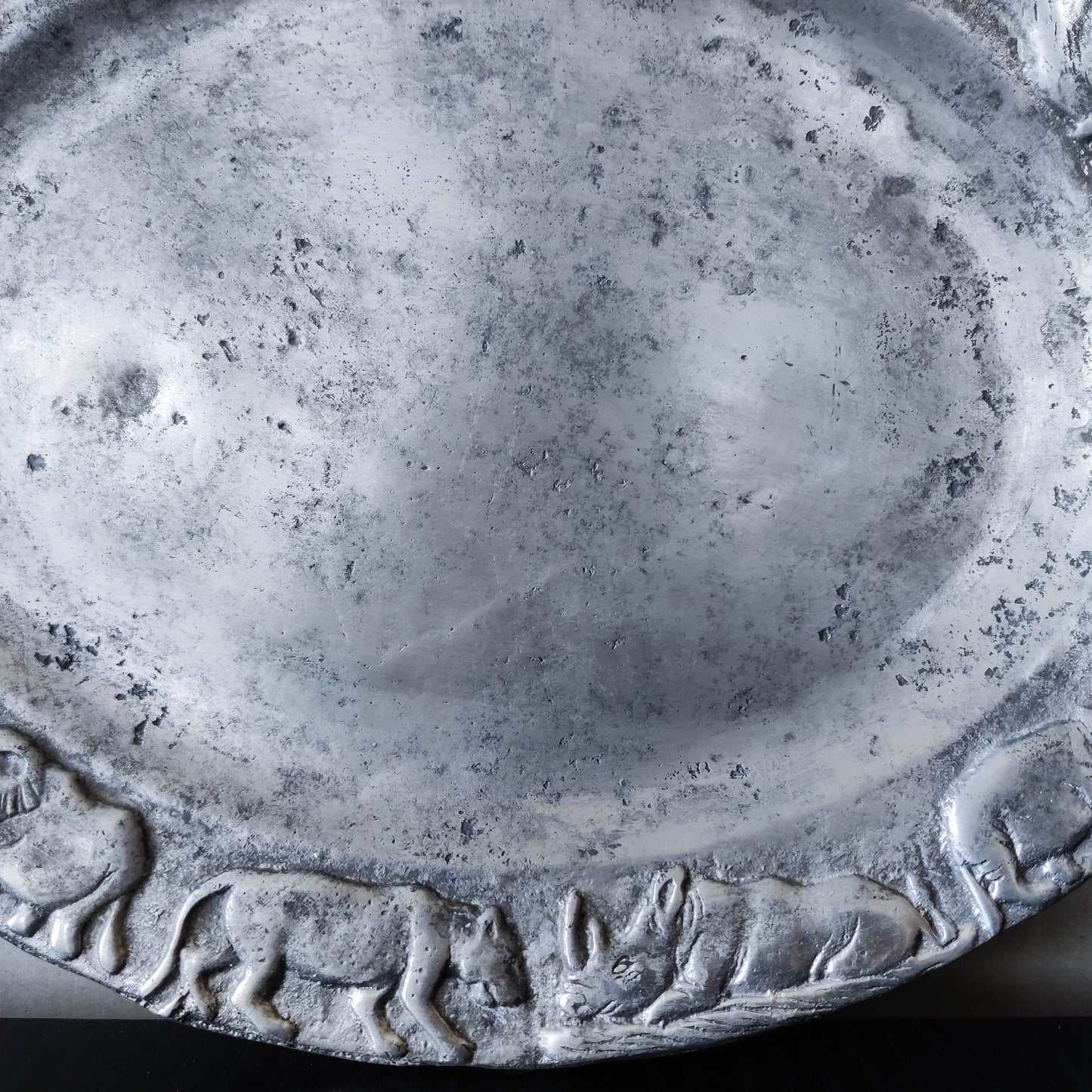 Vintage heavy cast aluminium animal serving dish platter display still life prop