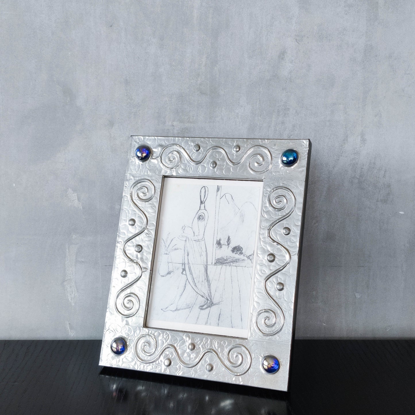 Vintage 1990s artist Sasha Bowles pewter swirl picture photo frame Heals Liberty