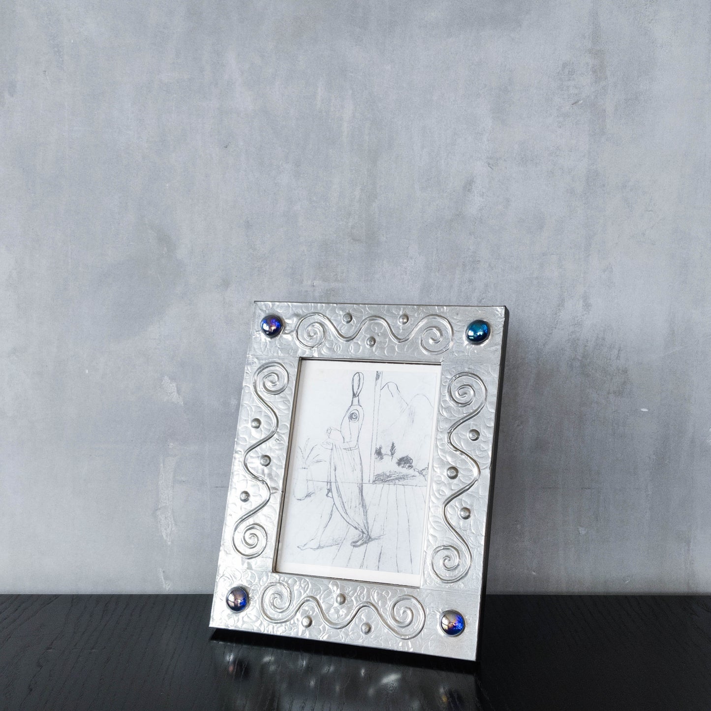 Vintage 1990s artist Sasha Bowles pewter swirl picture photo frame Heals Liberty