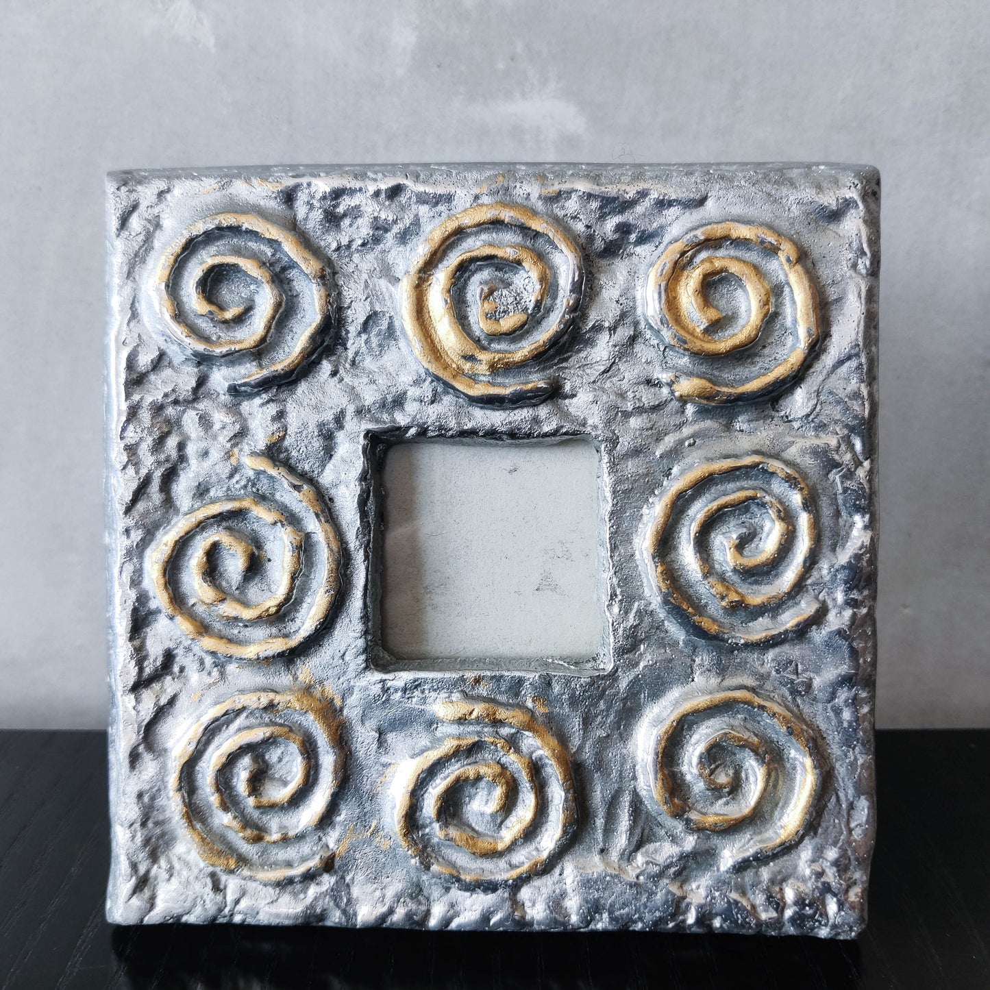 Vintage 1990s chunky sculptural textured spiral embossed metal photo frame