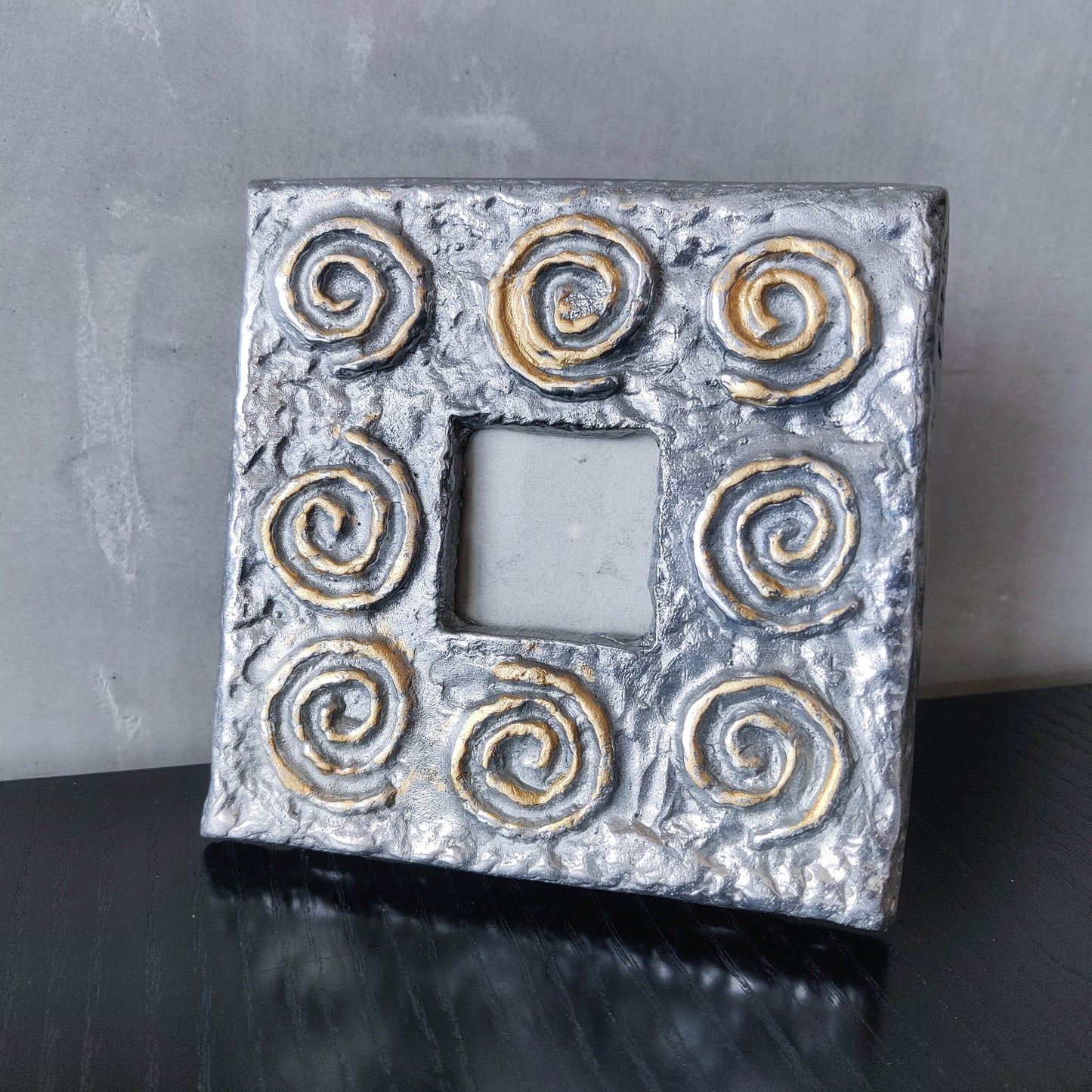 Vintage 1990s chunky sculptural textured spiral embossed metal photo frame