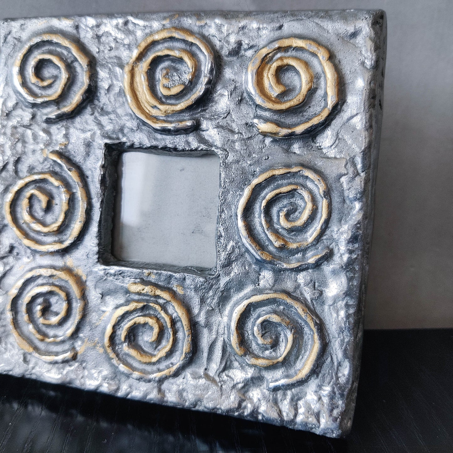 Vintage 1990s chunky sculptural textured spiral embossed metal photo frame