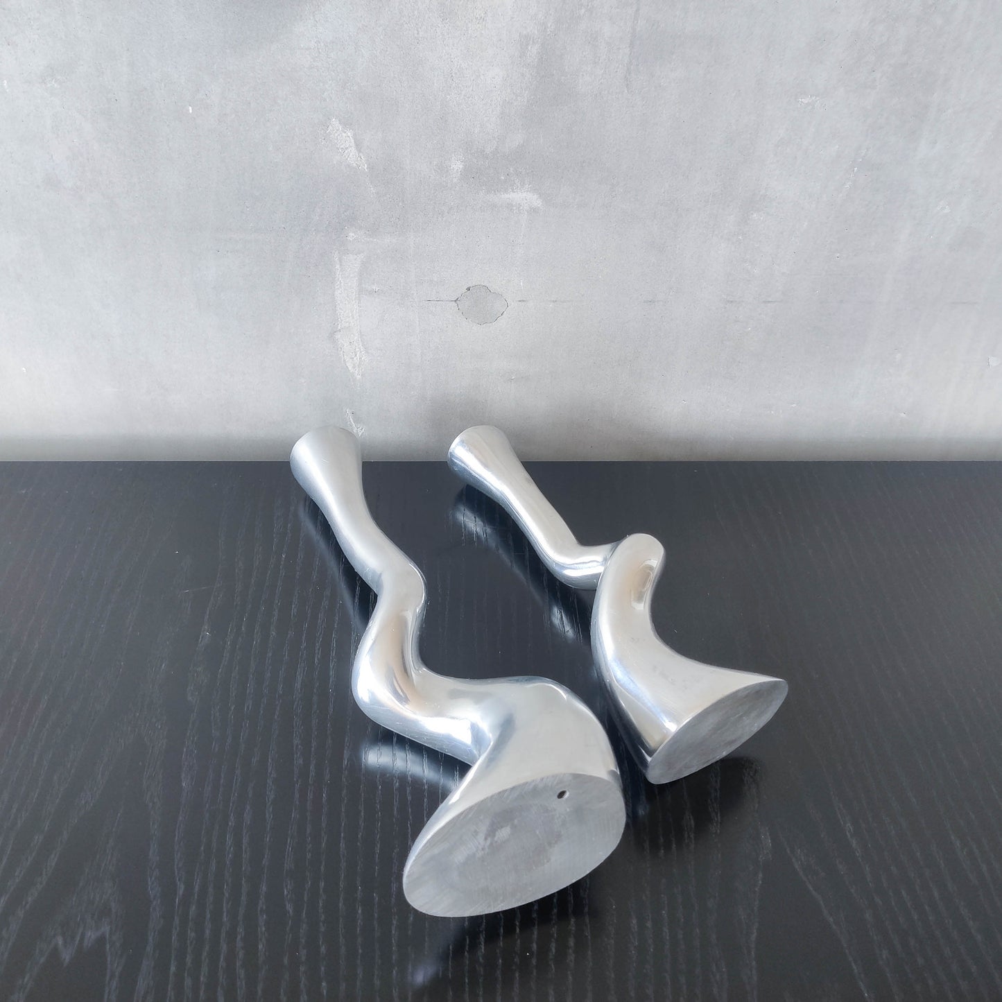 Pair cast aluminium vintage brutalist style sculptural candle holders silver ART3 style