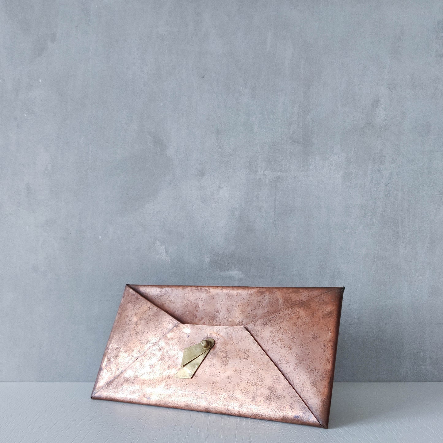 Vintage copper brass hammered Arts & Crafts style letter holder envelope shaped