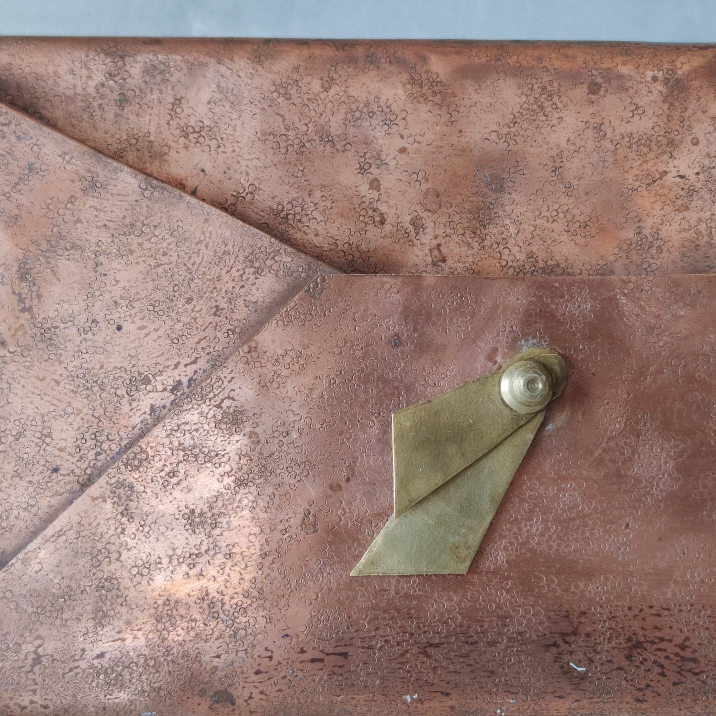 Vintage copper brass hammered Arts & Crafts style letter holder envelope shaped