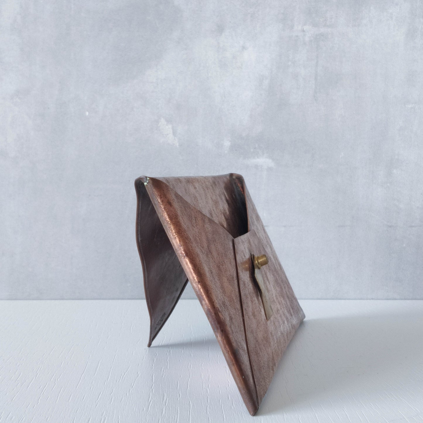 Vintage copper brass hammered Arts & Crafts style letter holder envelope shaped