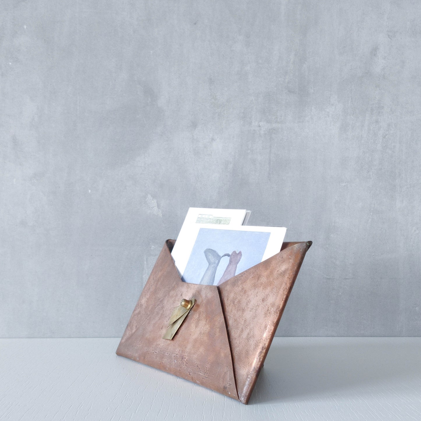 Vintage copper brass hammered Arts & Crafts style letter holder envelope shaped