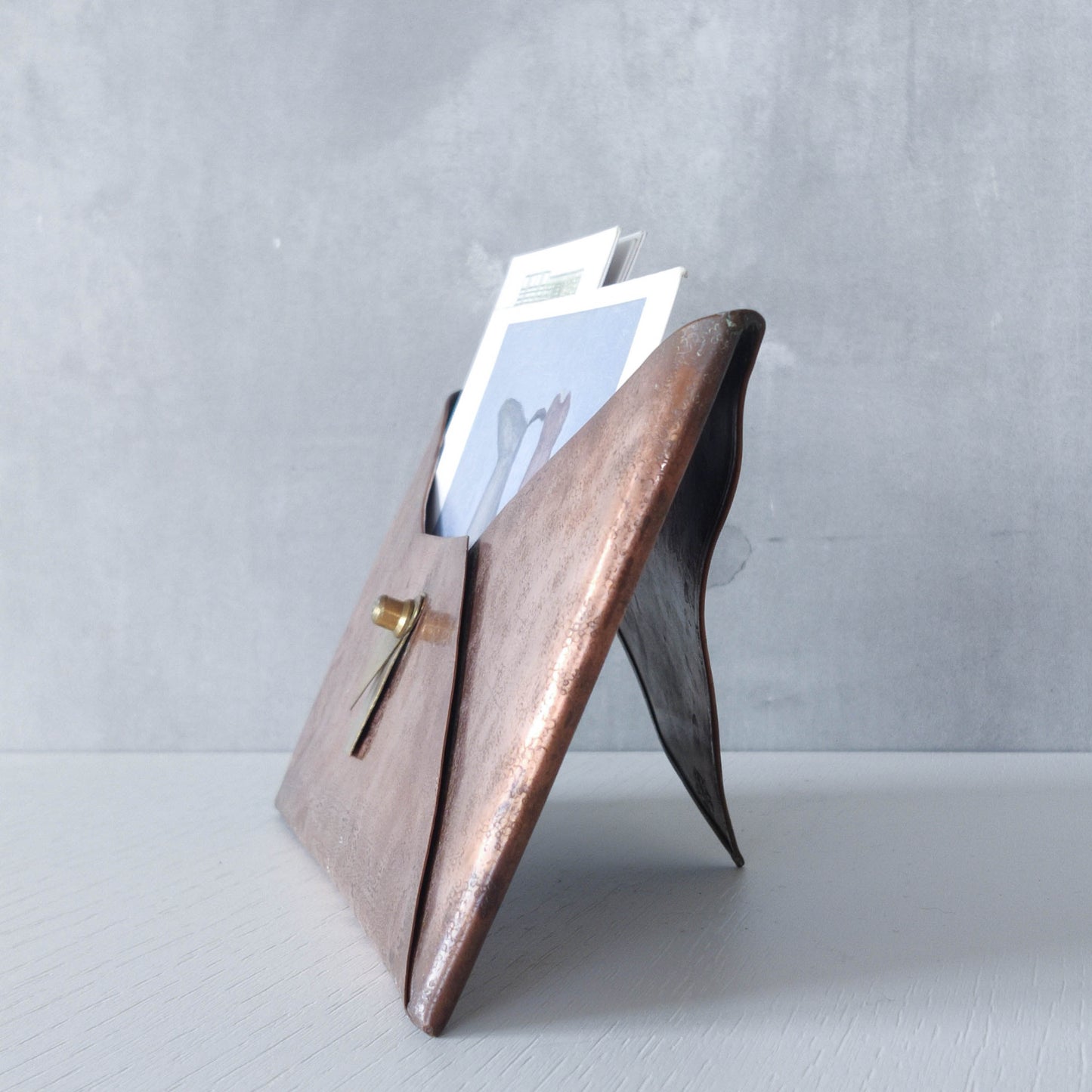 Vintage copper brass hammered Arts & Crafts style letter holder envelope shaped