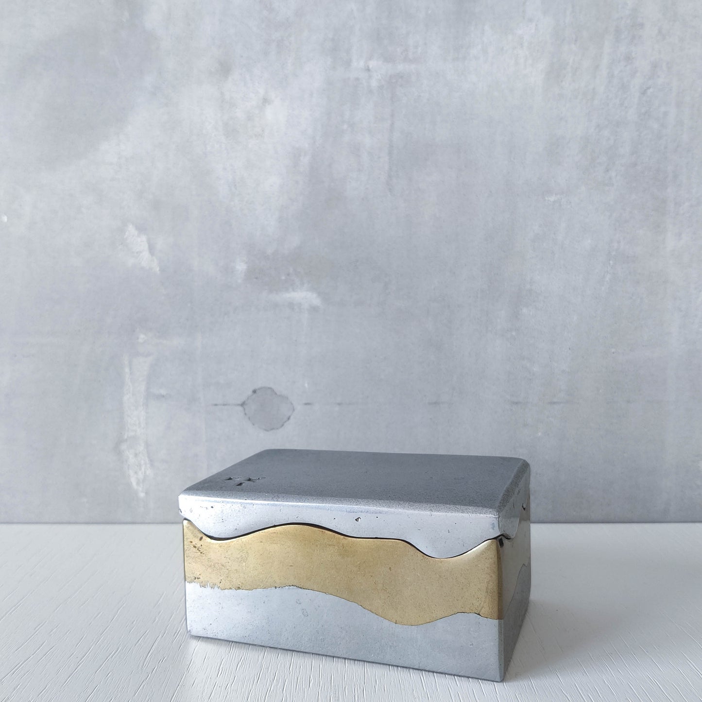 Vintage 70s/80s David Marshall Disenos brutalist cast aluminium and brass jewellery trinket lidded box