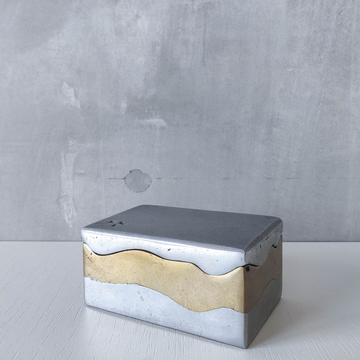 Vintage 70s/80s David Marshall Disenos brutalist cast aluminium and brass jewellery trinket lidded box