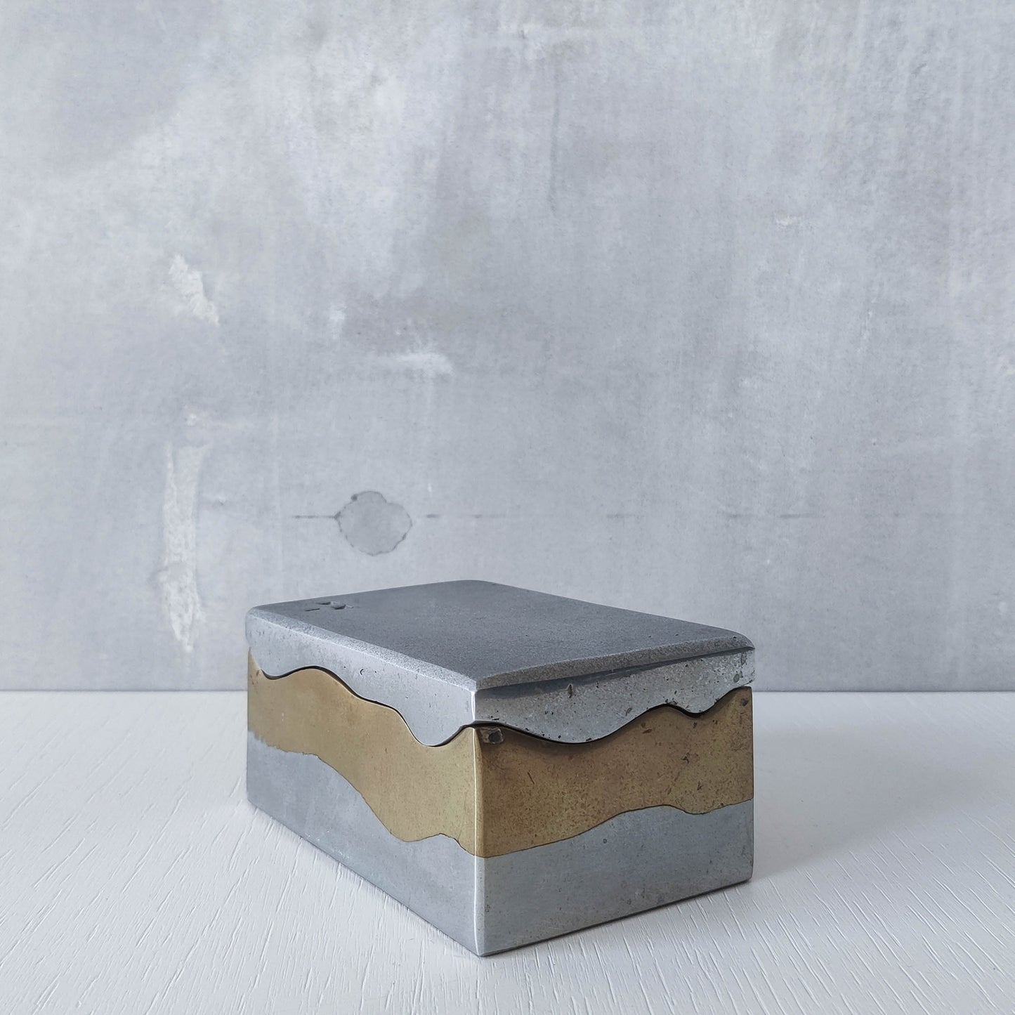 Vintage 70s/80s David Marshall Disenos brutalist cast aluminium and brass jewellery trinket lidded box