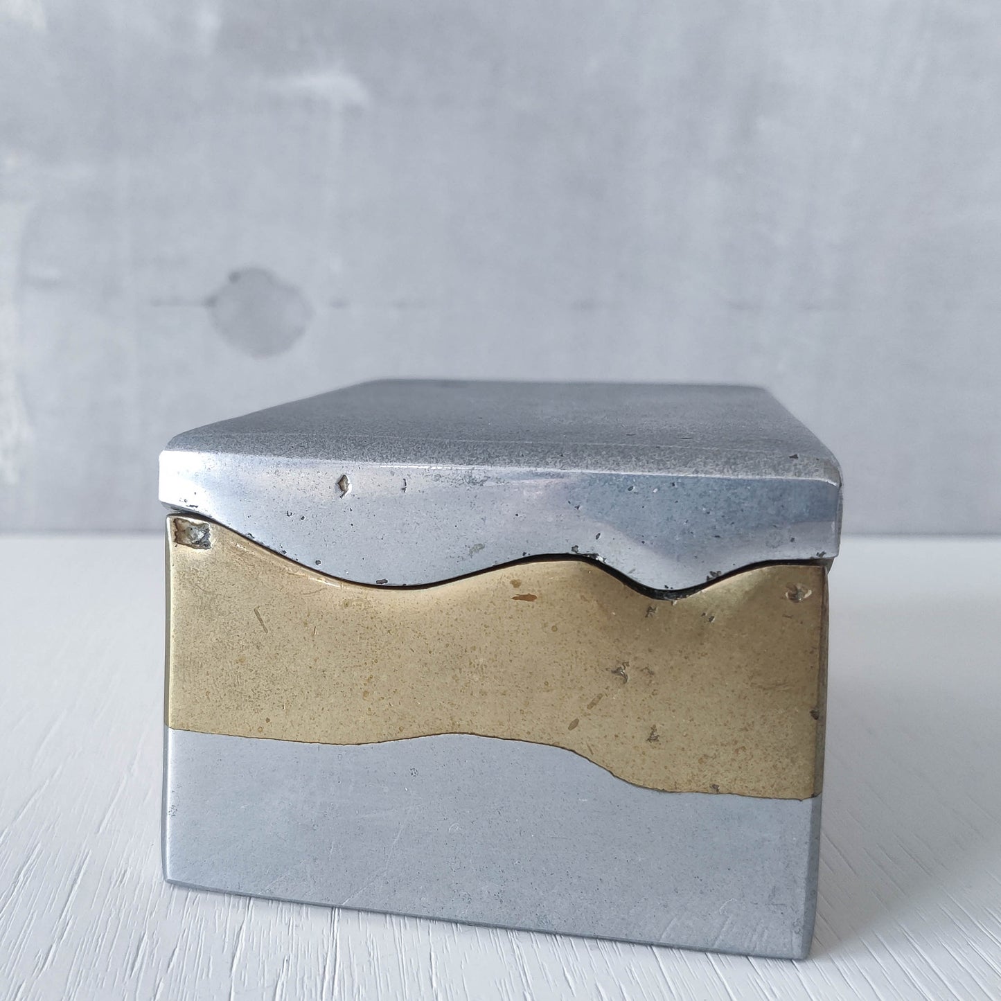 Vintage 70s/80s David Marshall Disenos brutalist cast aluminium and brass jewellery trinket lidded box