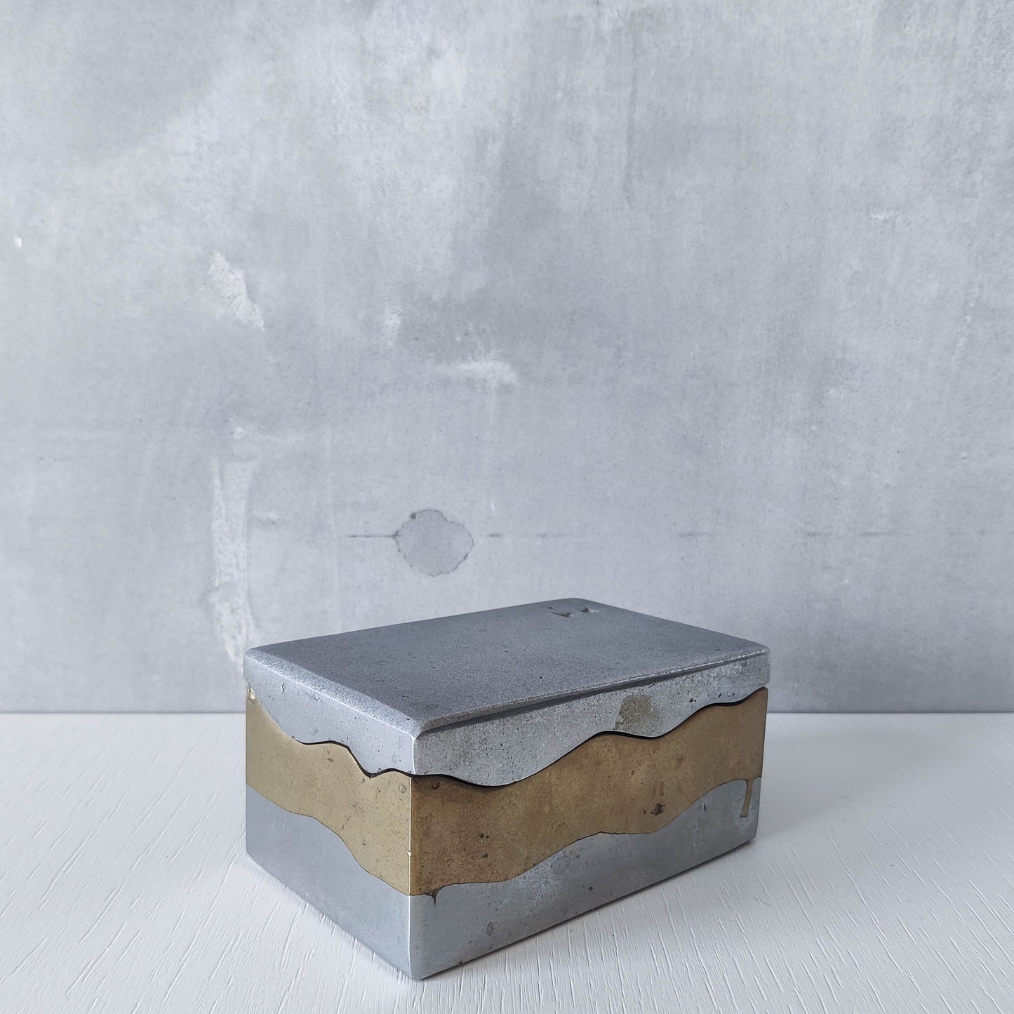 Vintage 70s/80s David Marshall Disenos brutalist cast aluminium and brass jewellery trinket lidded box