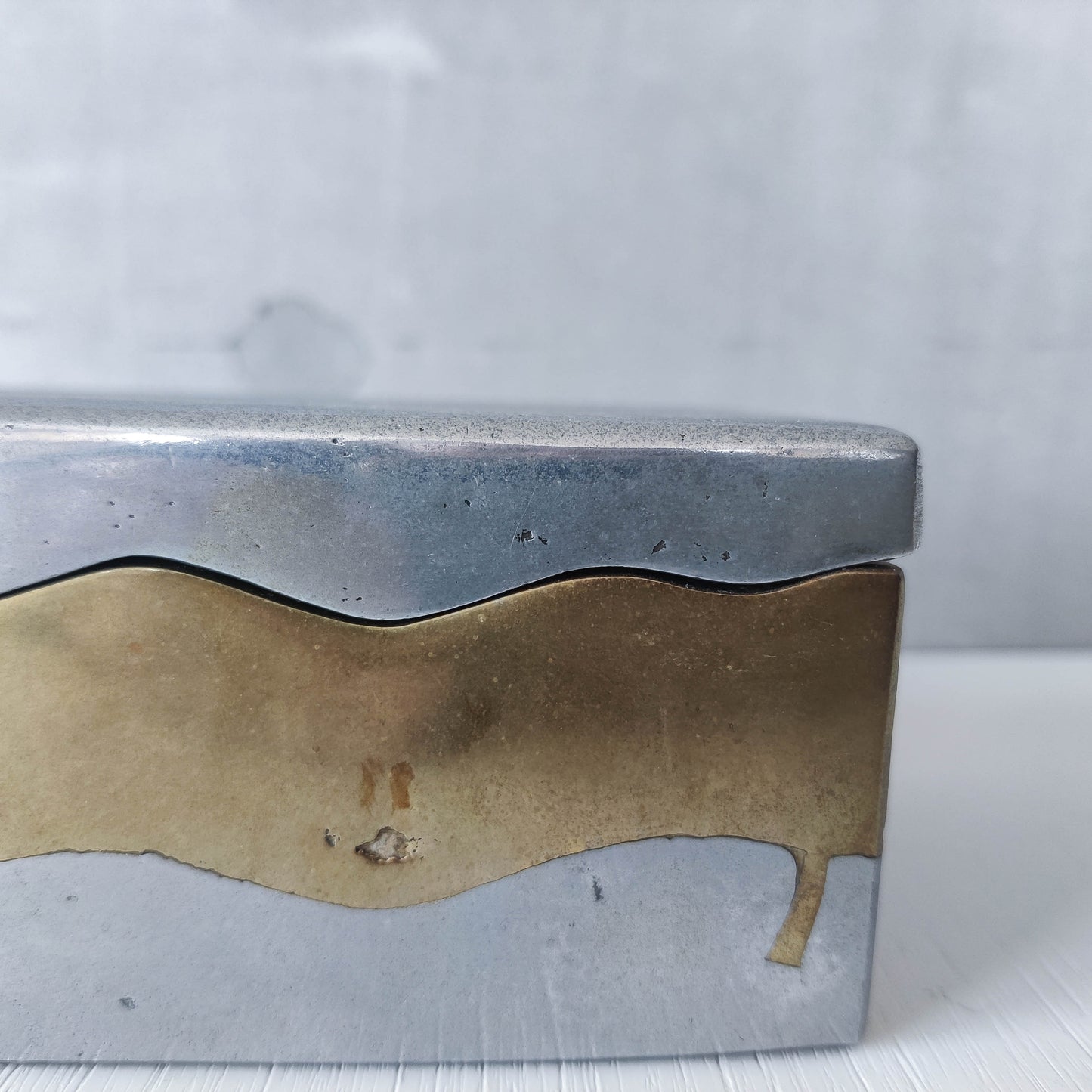 Vintage 70s/80s David Marshall Disenos brutalist cast aluminium and brass jewellery trinket lidded box