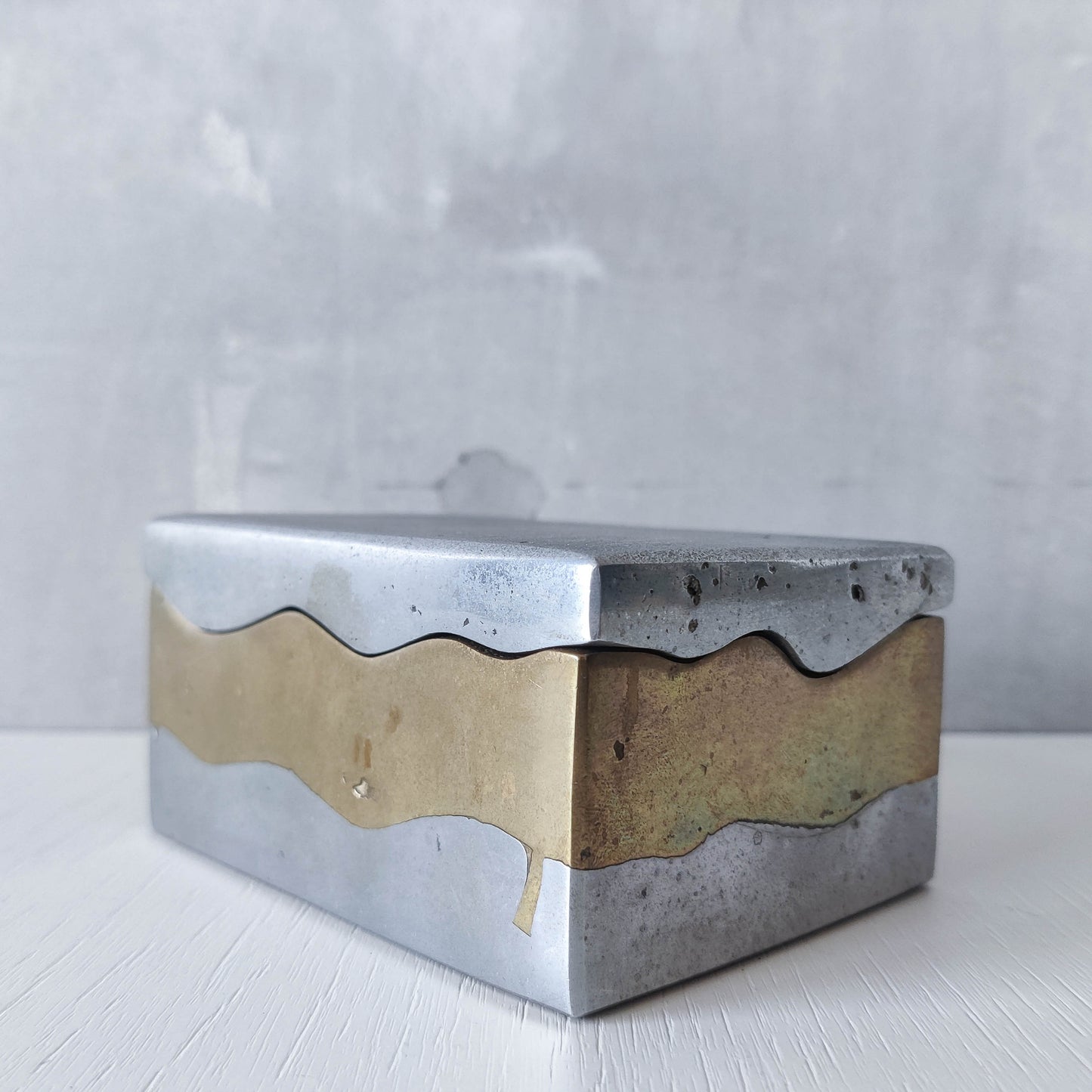 Vintage 70s/80s David Marshall Disenos brutalist cast aluminium and brass jewellery trinket lidded box