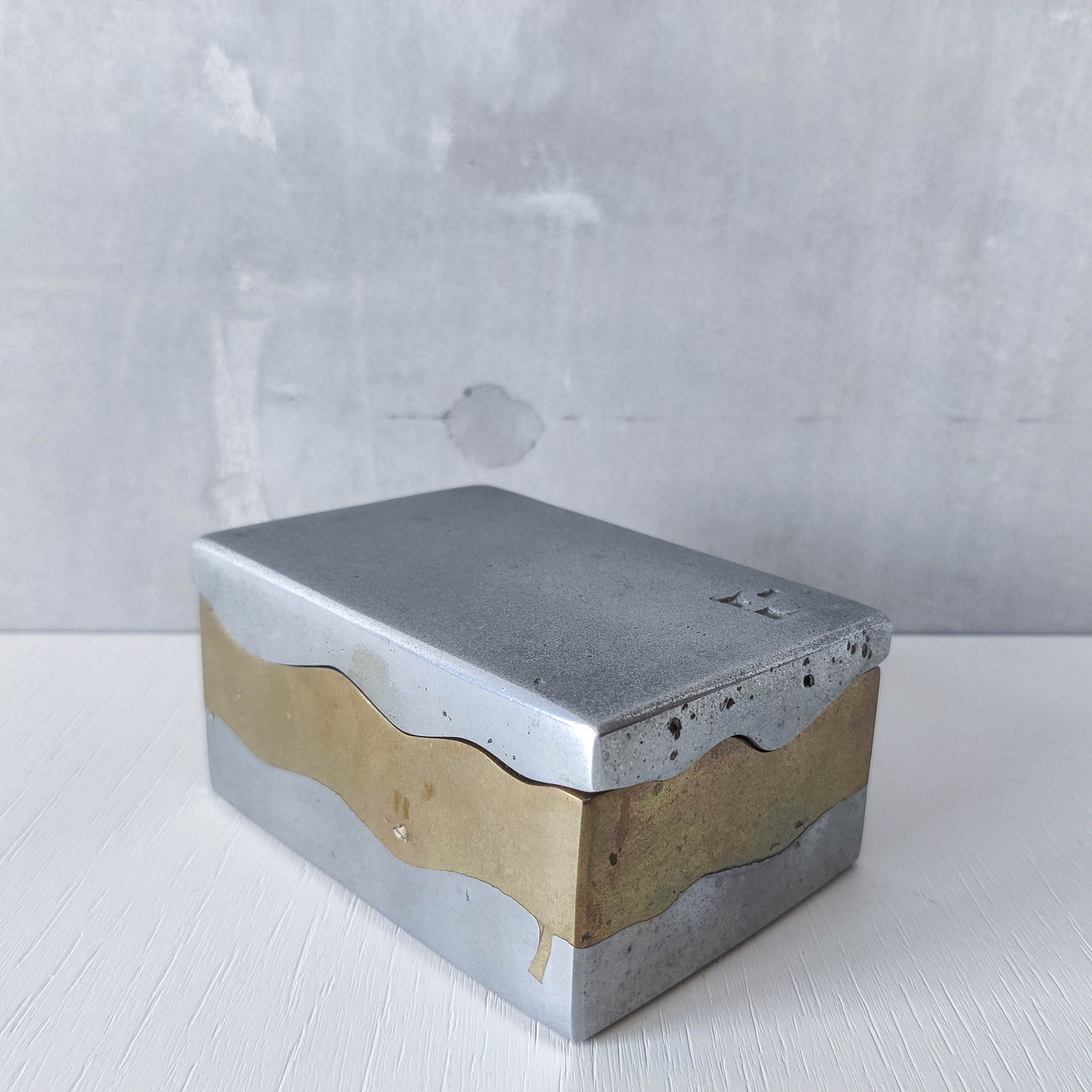 Vintage 70s/80s David Marshall Disenos brutalist cast aluminium and brass jewellery trinket lidded box