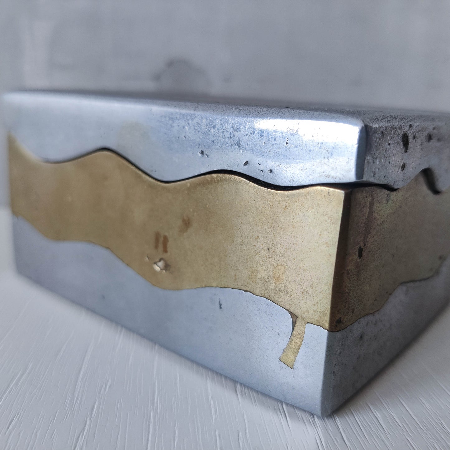 Vintage 70s/80s David Marshall Disenos brutalist cast aluminium and brass jewellery trinket lidded box