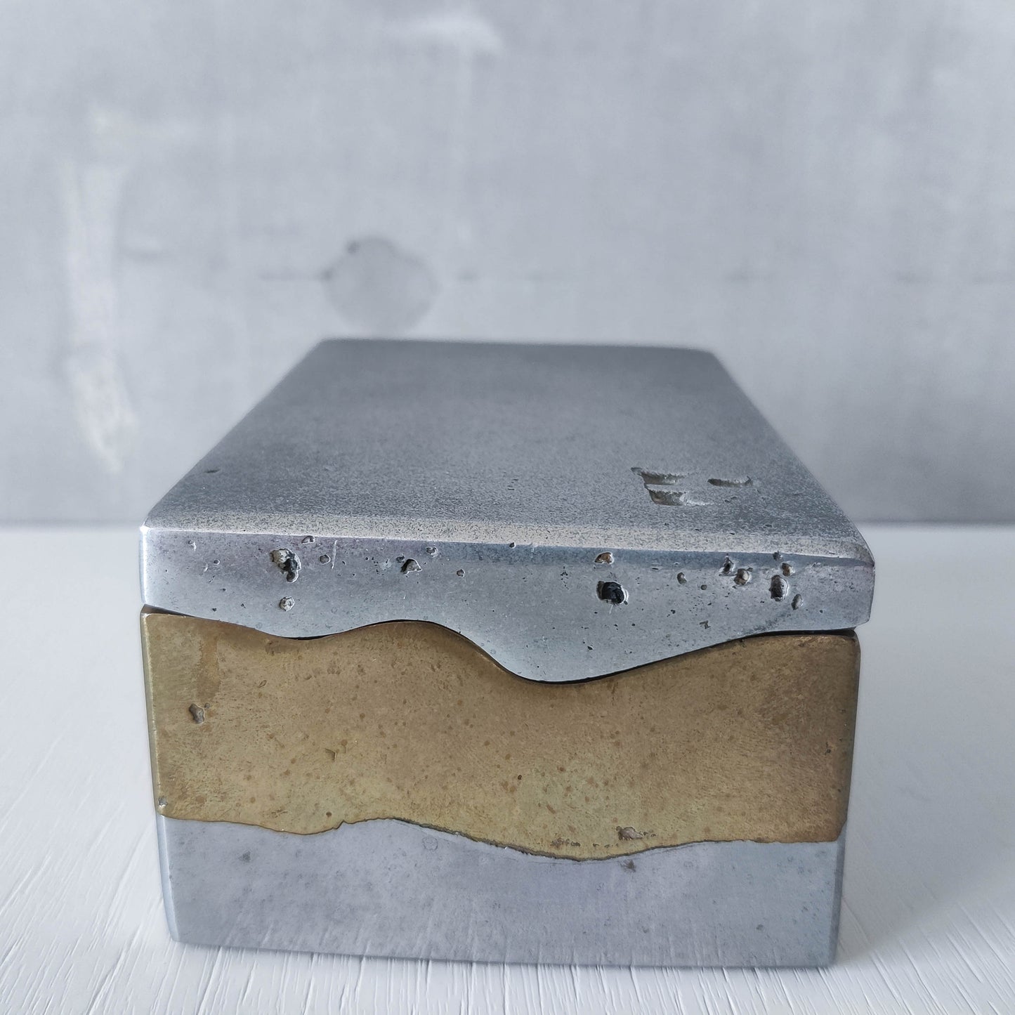 Vintage 70s/80s David Marshall Disenos brutalist cast aluminium and brass jewellery trinket lidded box