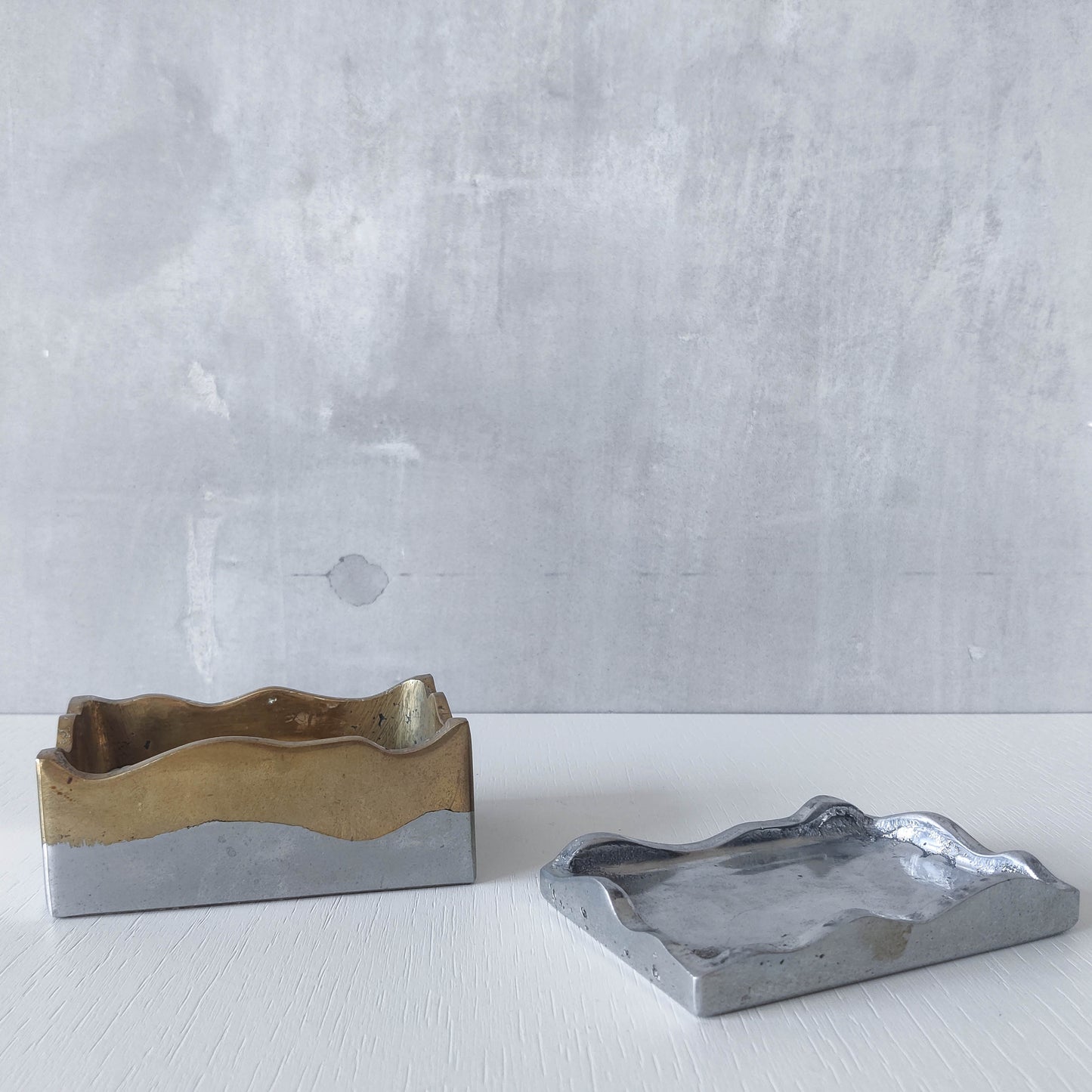 Vintage 70s/80s David Marshall Disenos brutalist cast aluminium and brass jewellery trinket lidded box