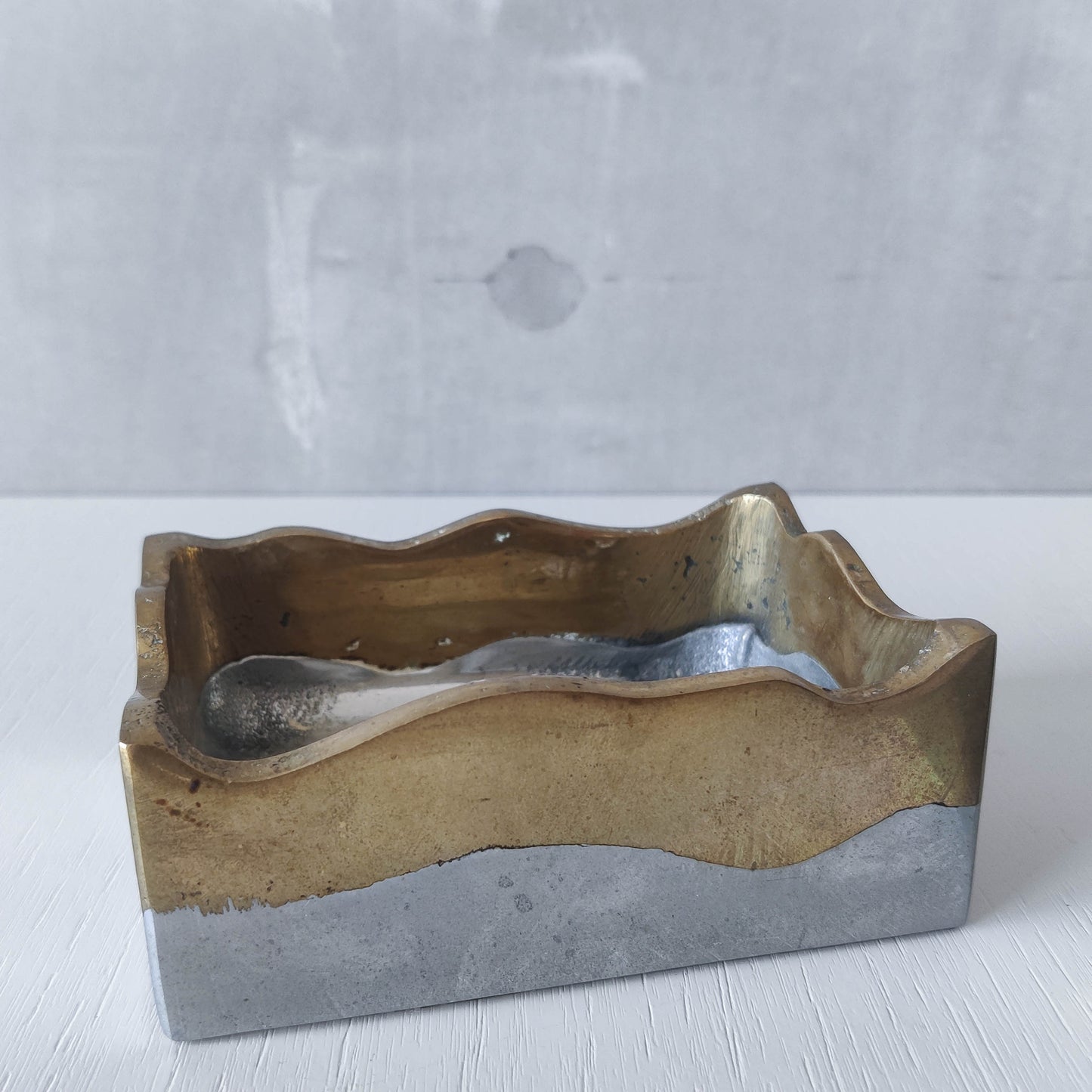 Vintage 70s/80s David Marshall Disenos brutalist cast aluminium and brass jewellery trinket lidded box