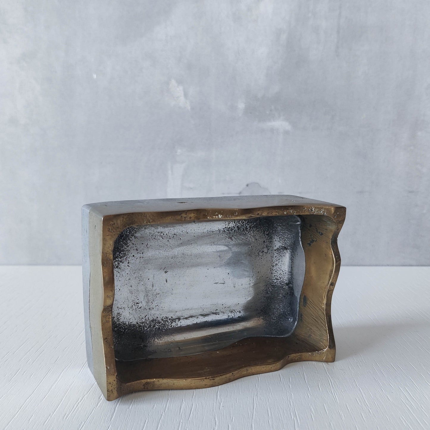 Vintage 70s/80s David Marshall Disenos brutalist cast aluminium and brass jewellery trinket lidded box