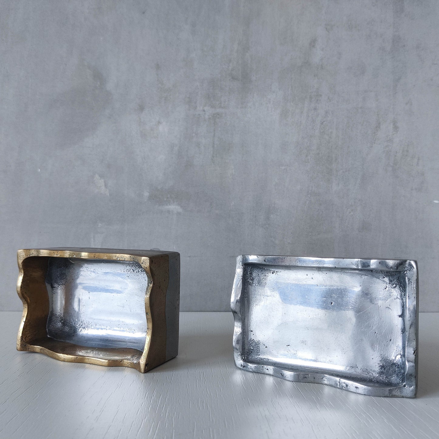 Vintage 70s/80s David Marshall Disenos brutalist cast aluminium and brass jewellery trinket lidded box