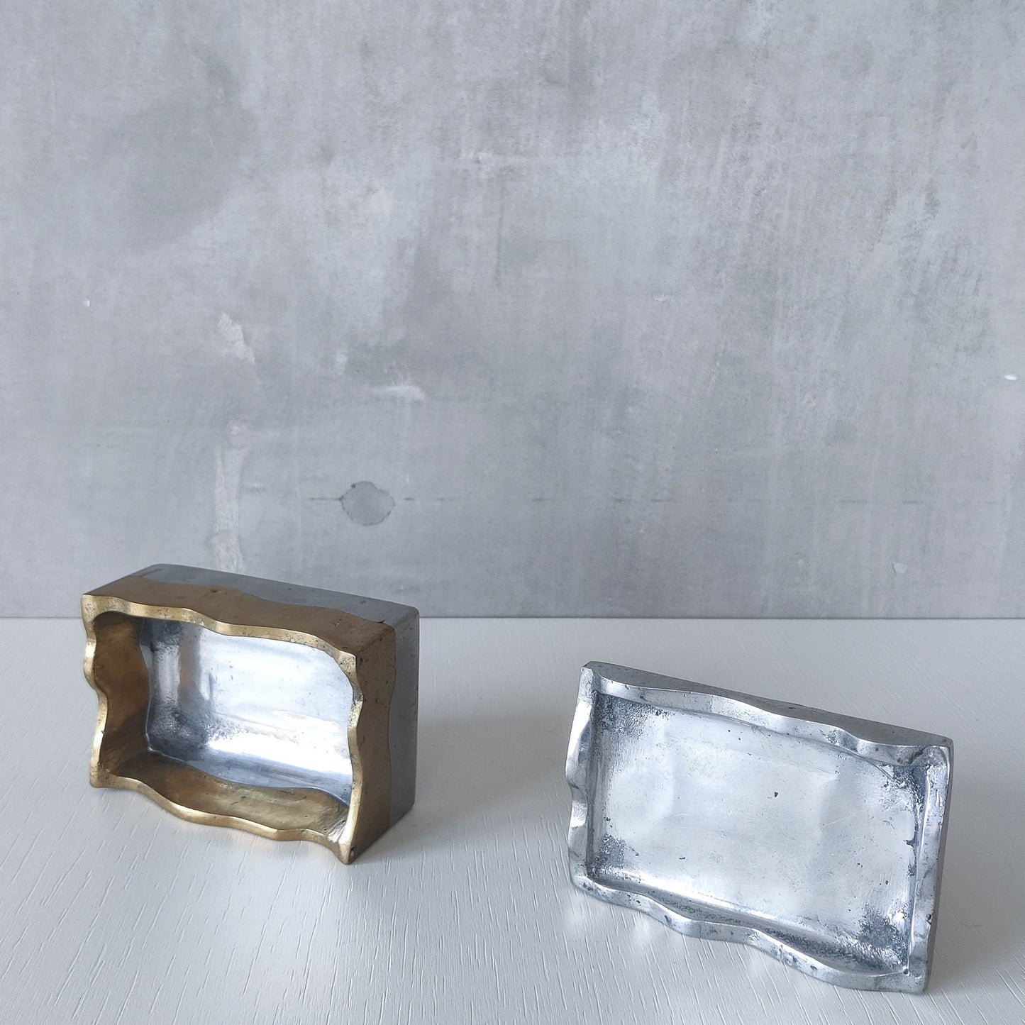 Vintage 70s/80s David Marshall Disenos brutalist cast aluminium and brass jewellery trinket lidded box