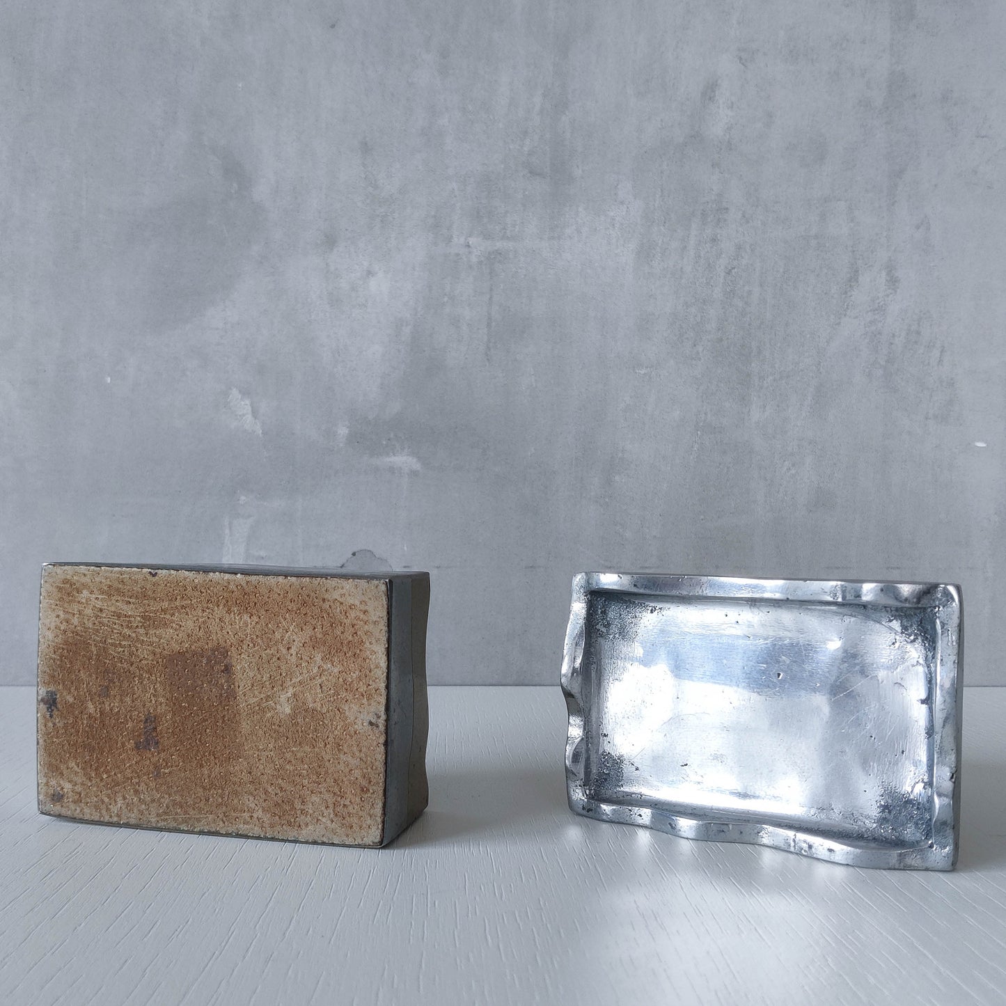 Vintage 70s/80s David Marshall Disenos brutalist cast aluminium and brass jewellery trinket lidded box