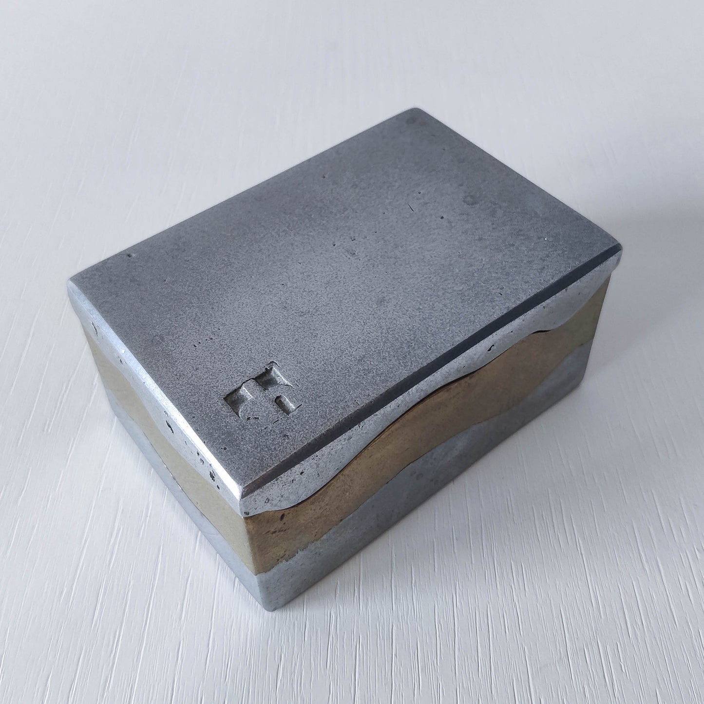 Vintage 70s/80s David Marshall Disenos brutalist cast aluminium and brass jewellery trinket lidded box