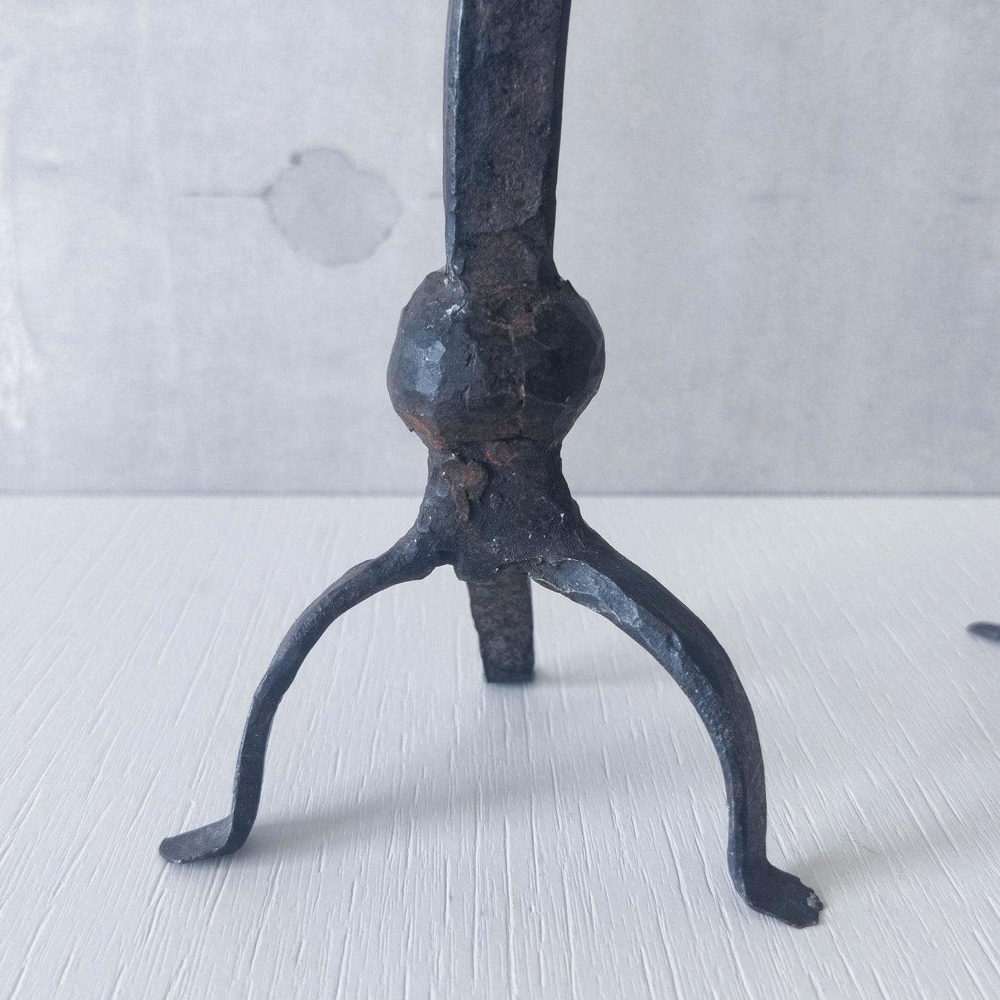Pair of vintage hand forged wrought iron blacksmith made candle holders crude style