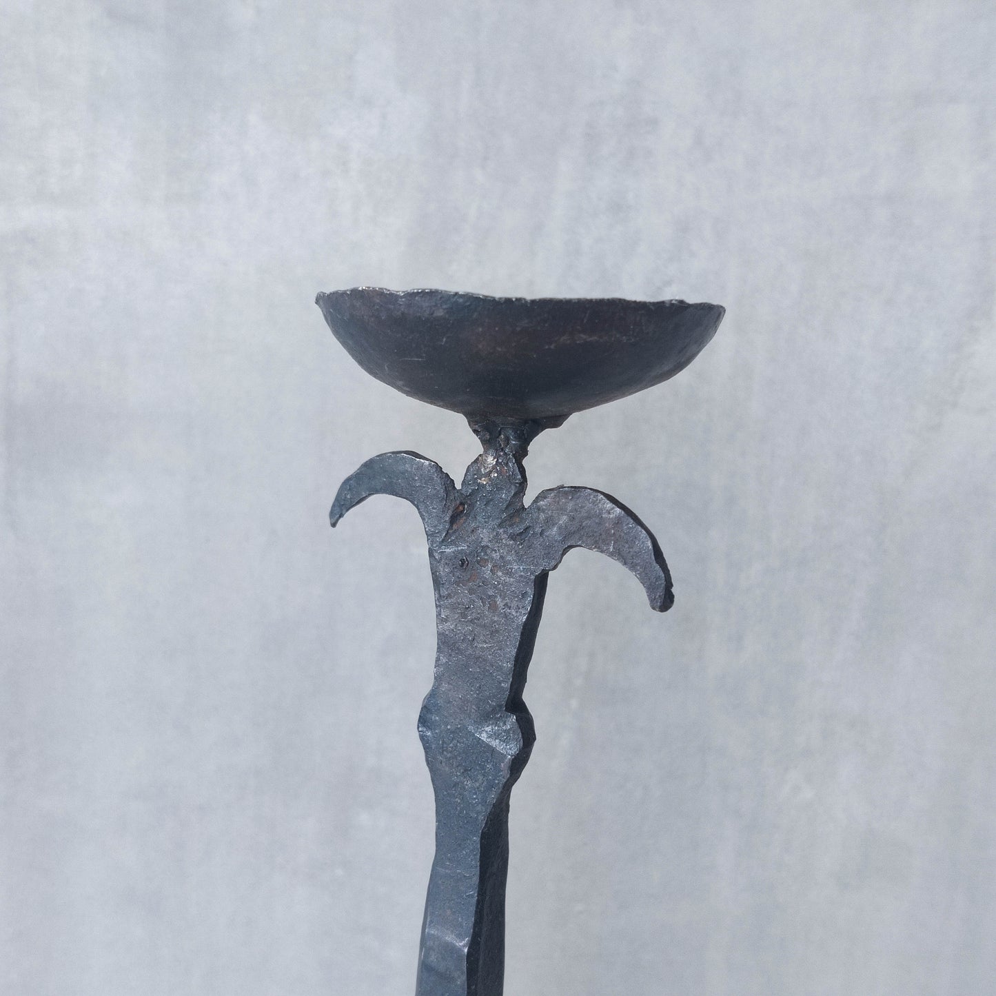 Pair of vintage hand forged wrought iron blacksmith made candle holders crude style