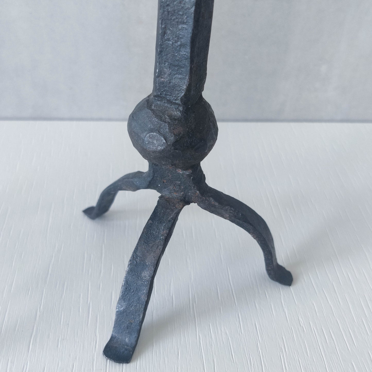 Pair of vintage hand forged wrought iron blacksmith made candle holders crude style