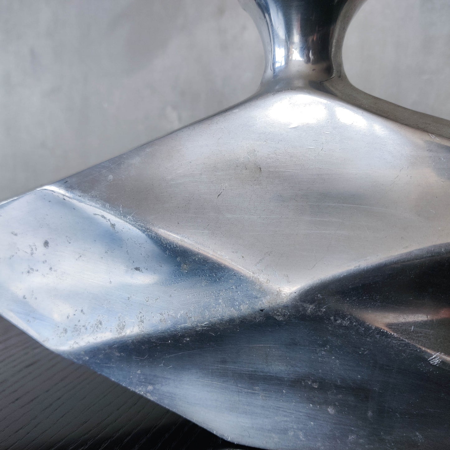 Vintage 1990s hand cast aluminium modernist sculptural vessel faceted vase form