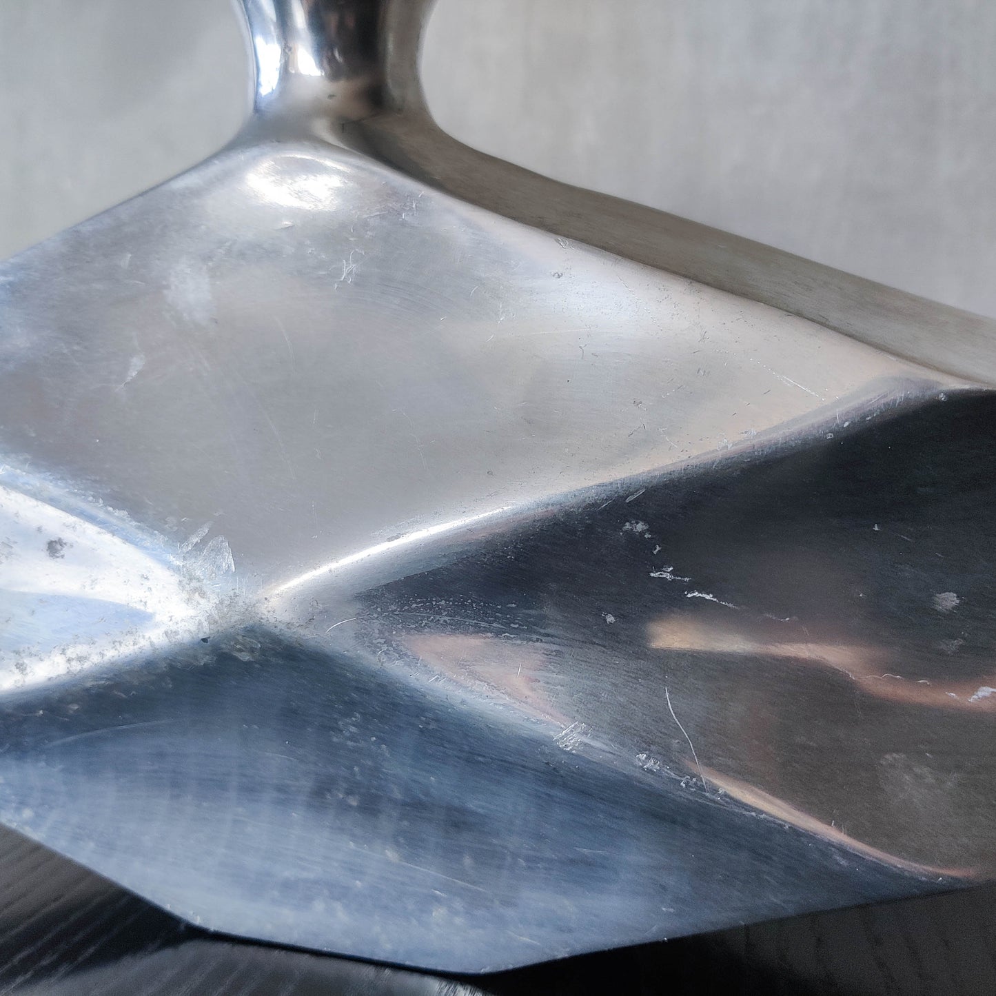 Vintage 1990s hand cast aluminium modernist sculptural vessel faceted vase form