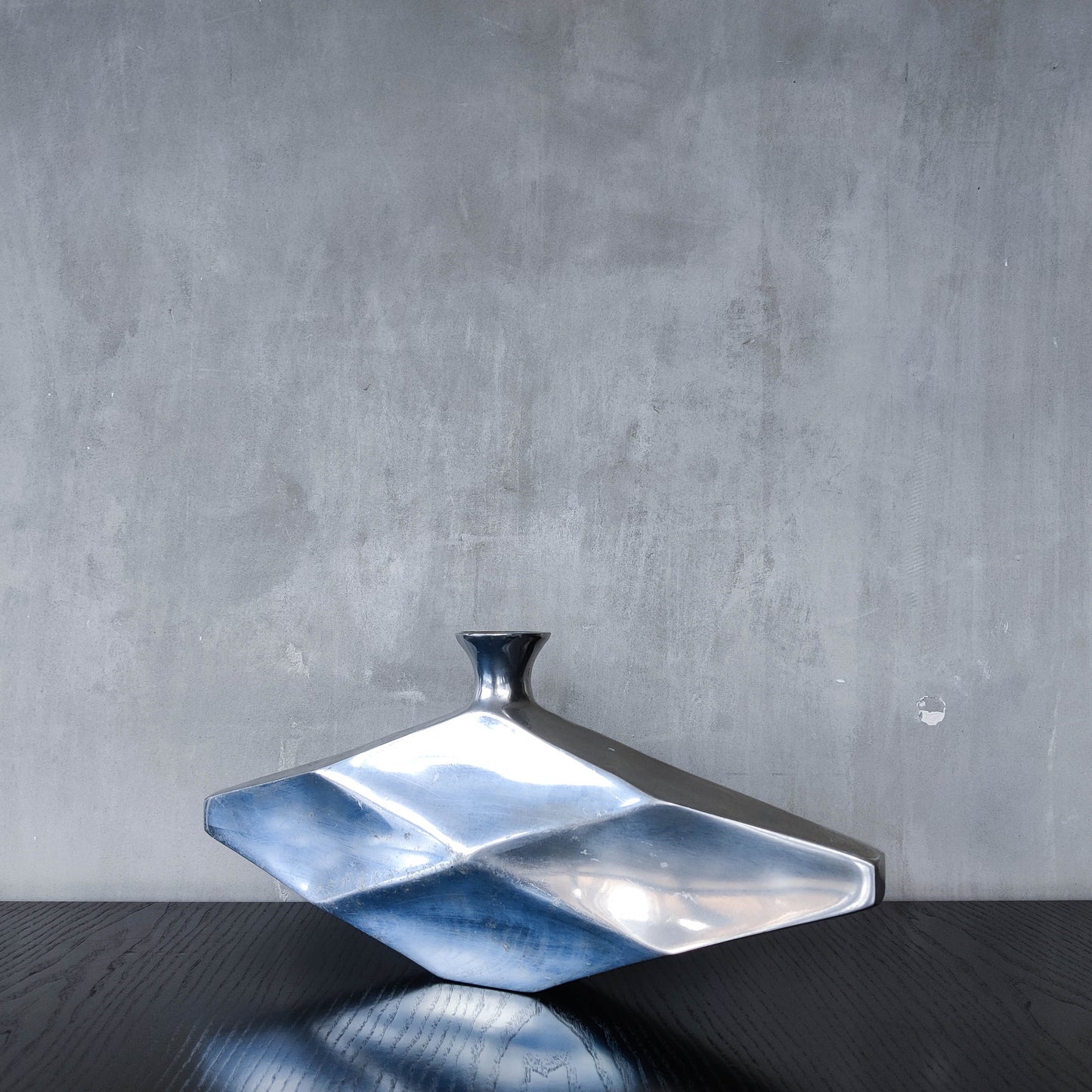 Vintage 1990s hand cast aluminium modernist sculptural vessel faceted vase form