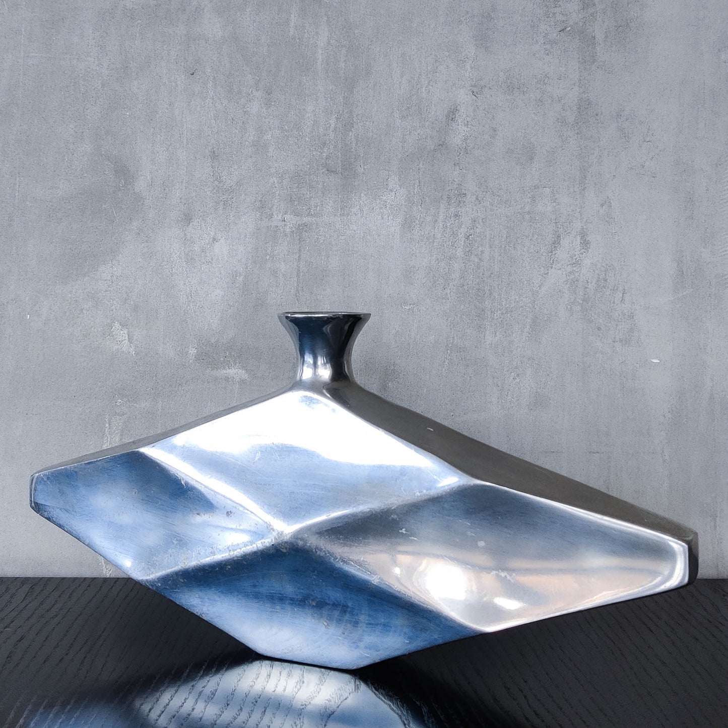 Vintage 1990s hand cast aluminium modernist sculptural vessel faceted vase form