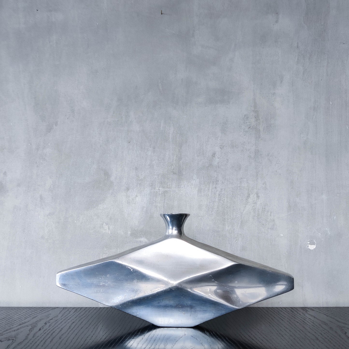 Vintage 1990s hand cast aluminium modernist sculptural vessel faceted vase form