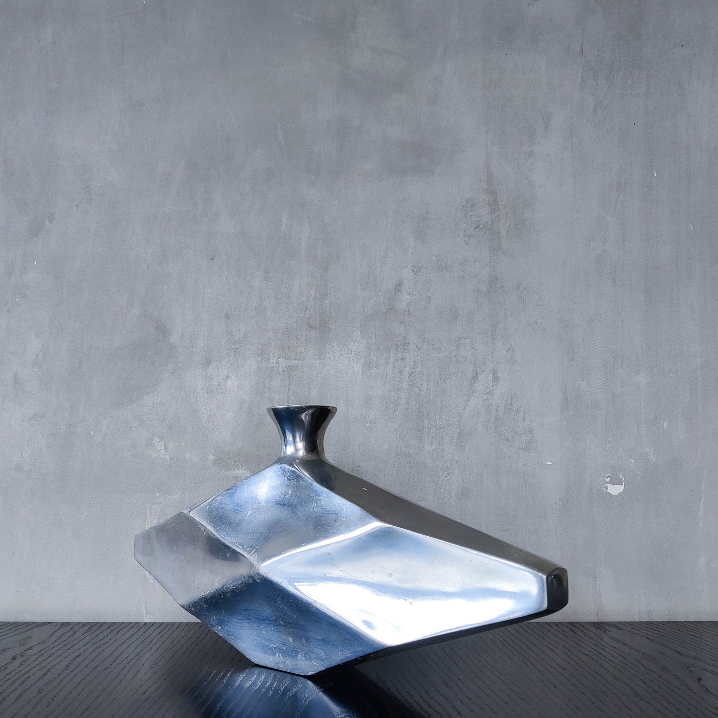 Vintage 1990s hand cast aluminium modernist sculptural vessel faceted vase form