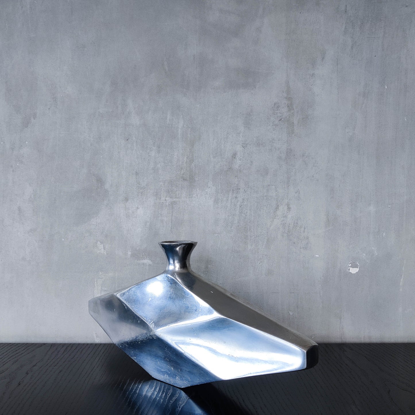 Vintage 1990s hand cast aluminium modernist sculptural vessel faceted vase form