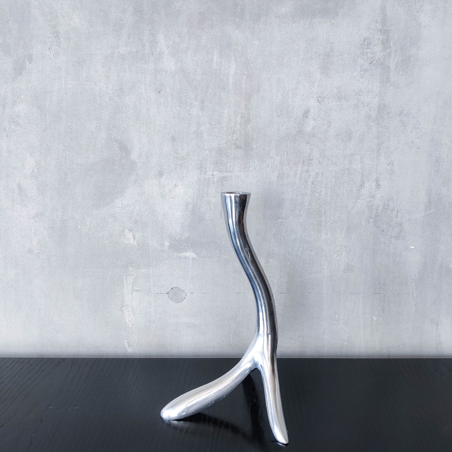 Vintage 1990s cast aluminium sculptural candle holder chrome organic branch form