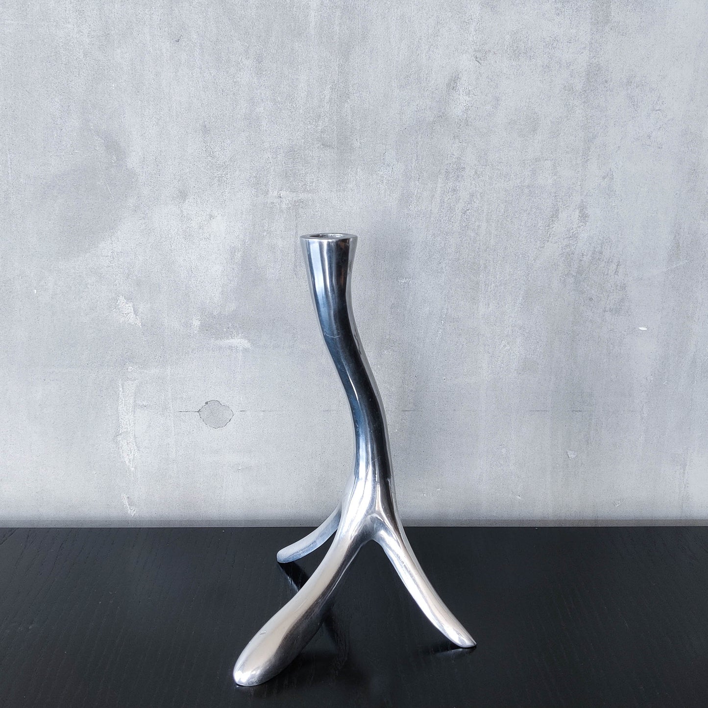 Vintage 1990s cast aluminium sculptural candle holder chrome organic branch form