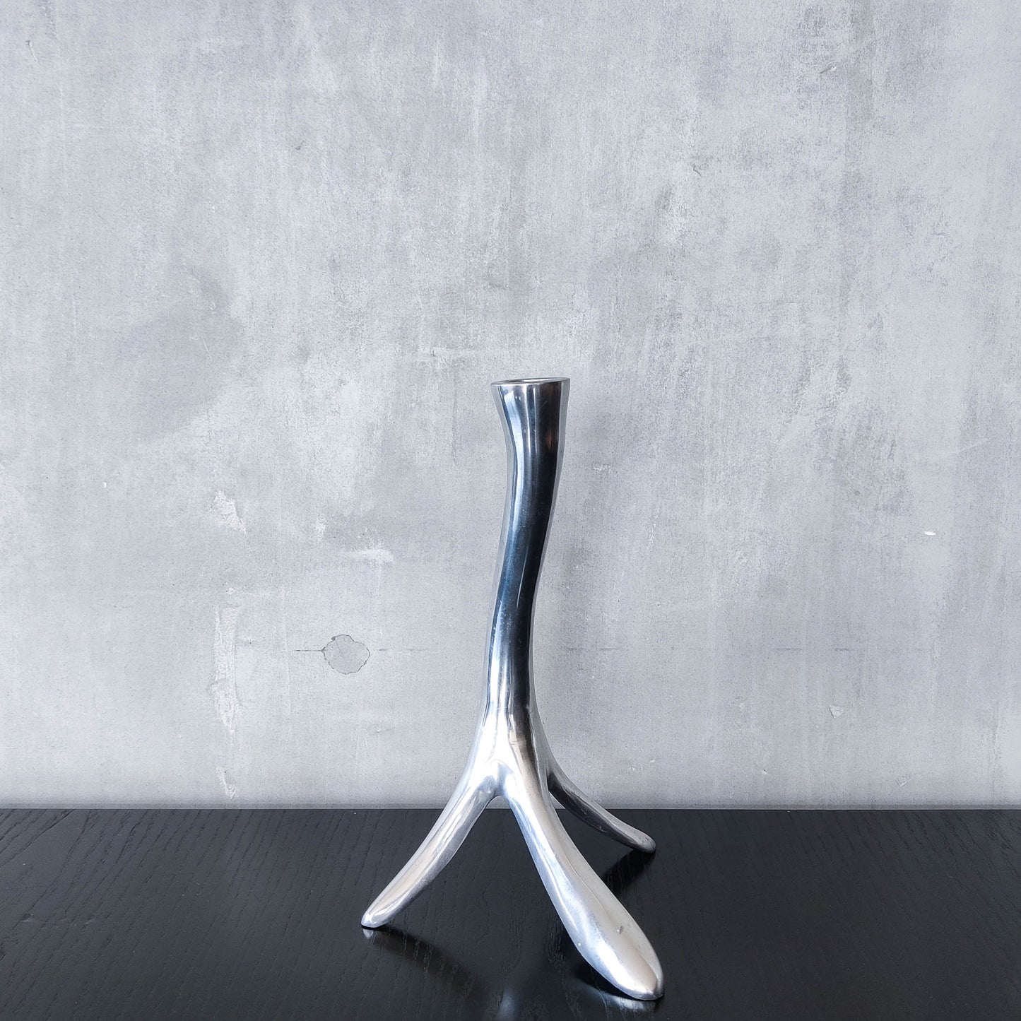 Vintage 1990s cast aluminium sculptural candle holder chrome organic branch form