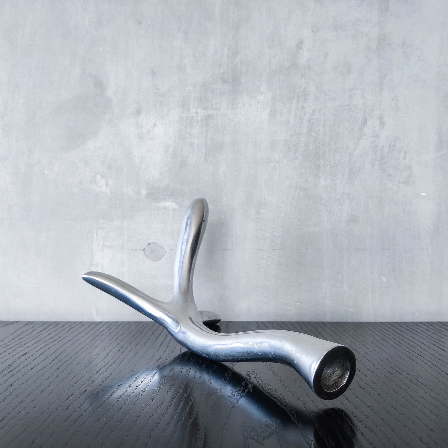 Vintage 1990s cast aluminium sculptural candle holder chrome organic branch form