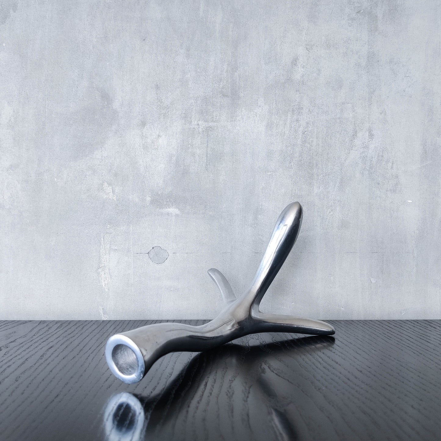 Vintage 1990s cast aluminium sculptural candle holder chrome organic branch form