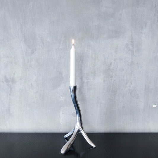 Vintage 1990s cast aluminium sculptural candle holder chrome organic branch form